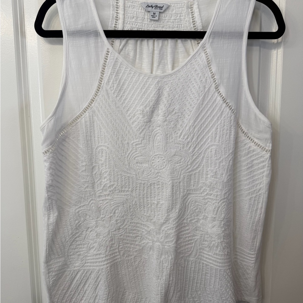 Lucky Brand White Embroidered Tank Top